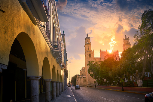 Merida San Idefonso cathedral sunrise in Yucatan Mexico